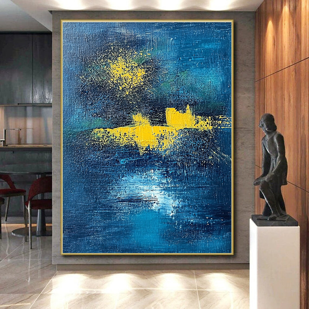 Blue - Yellow Abstract Night Painting with Mysterious Warmth WINK394