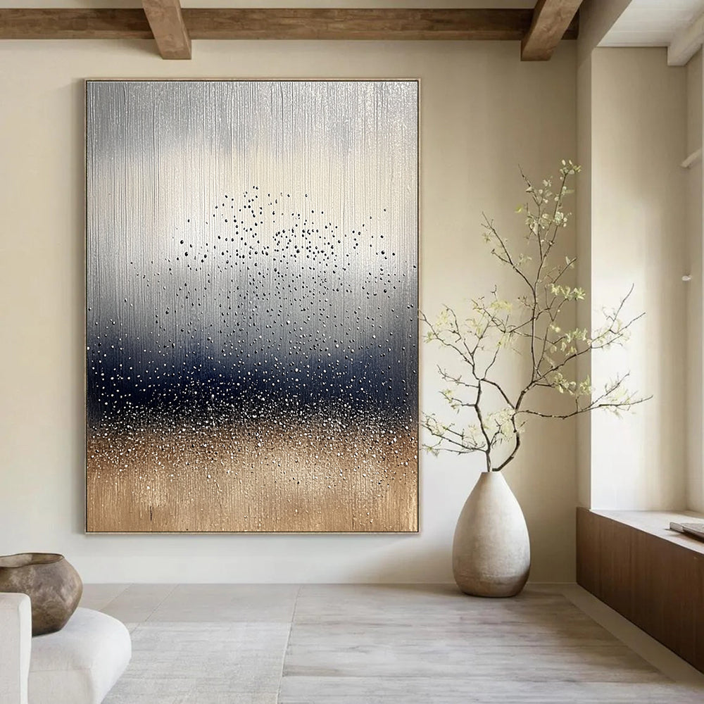 Silver and Gold Dotted Abstract Minimalist Painting for Modern Interiors GAB1444