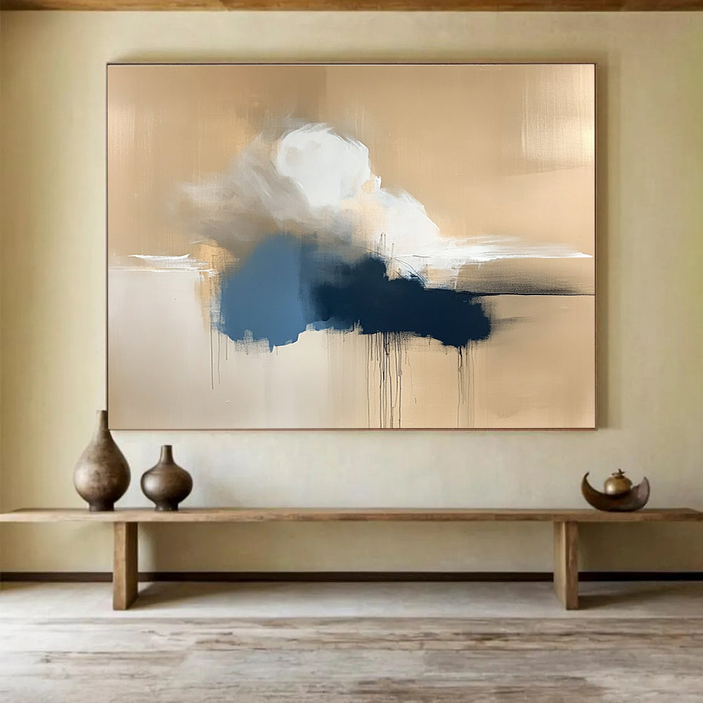 Minimalist Cloud Drift with Dripping Accents Abstract Painting ABS319