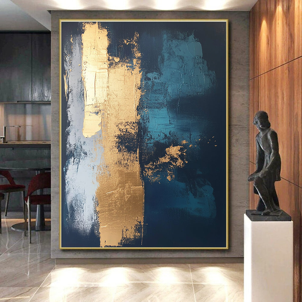 Dark Blue - Gold Abstract Painting with Mysterious Elegance WINK372