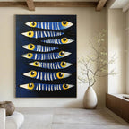 Blue Striped Fish Whimsical Marine Abstract Painting GAB0331