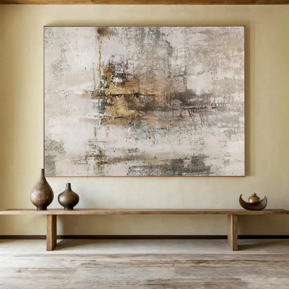 Gray - Beige Abstract Painting for Minimalist Corporate Offices YHT400