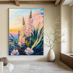 Pastel Floral Sunset Abstract Painting for Romantic Bed and Breakfasts HENG528