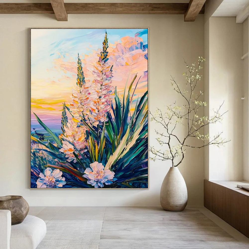 Pastel Floral Sunset Abstract Painting for Romantic Bed and Breakfasts HENG528
