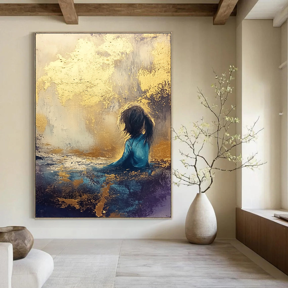 Girl in Golden Light Abstract Painting for Serene Bedrooms GAB0794