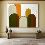 Colorful Arched Shapes on Wood Abstract Painting ABS587
