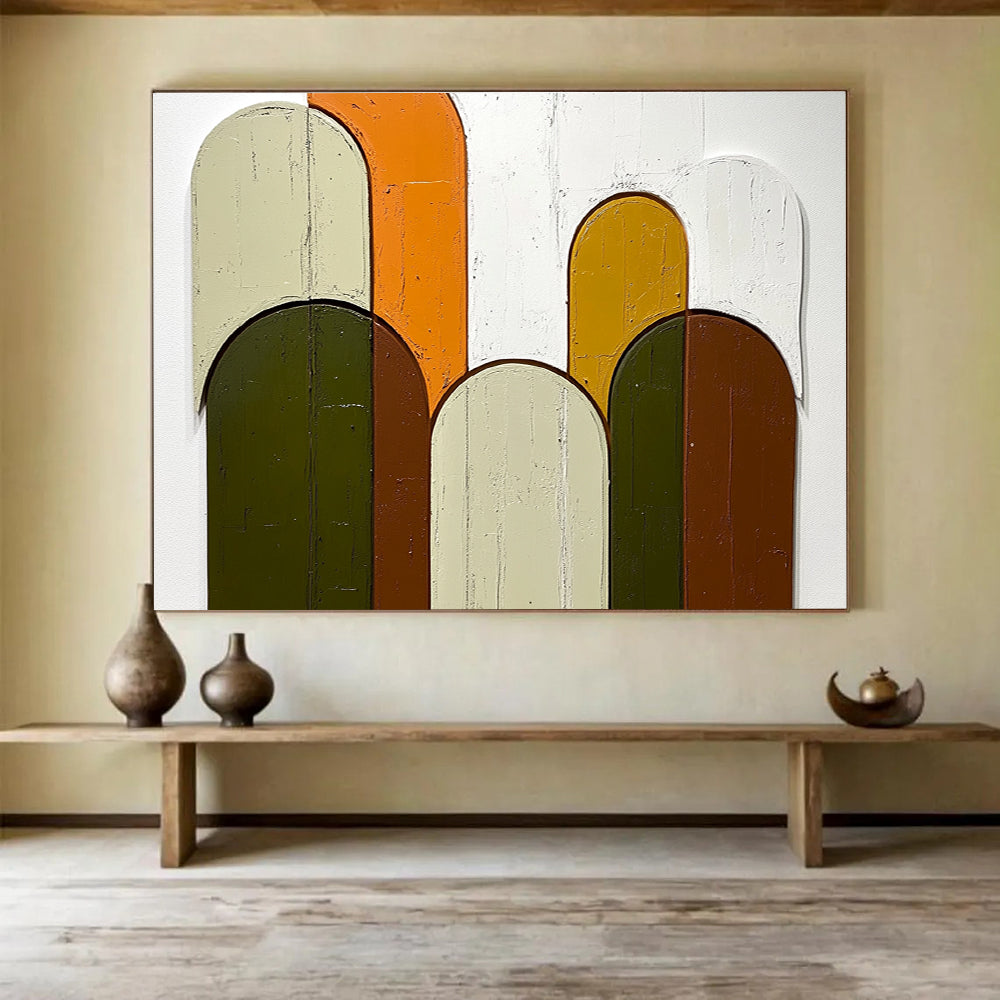 Colorful Arched Shapes on Wood Abstract Painting ABS587