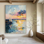 Impressionistic Seaside Sunset Painting with Vivid Colors GAB0105