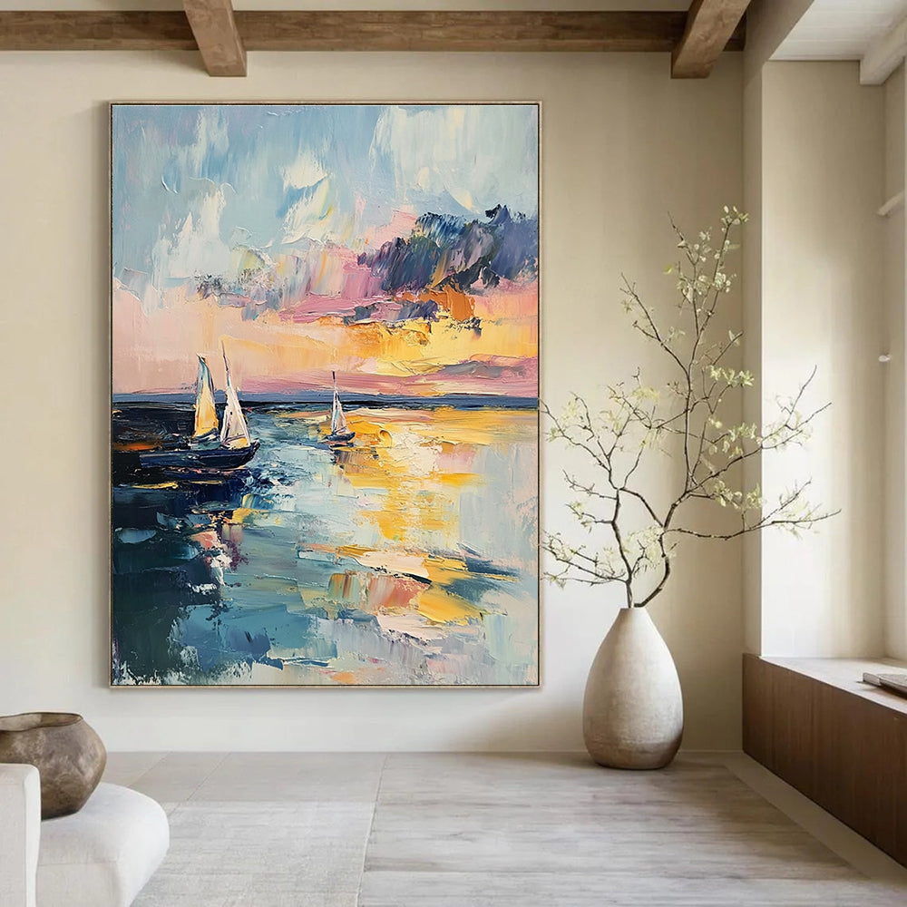 Impressionistic Seaside Sunset Painting with Vivid Colors GAB0105