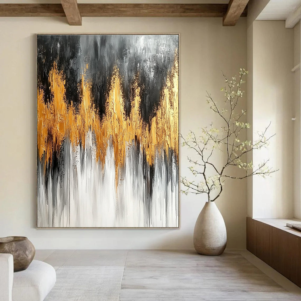 Gold and Gray Abstract Painting for Luxury - Themed Dining Rooms GAB0924