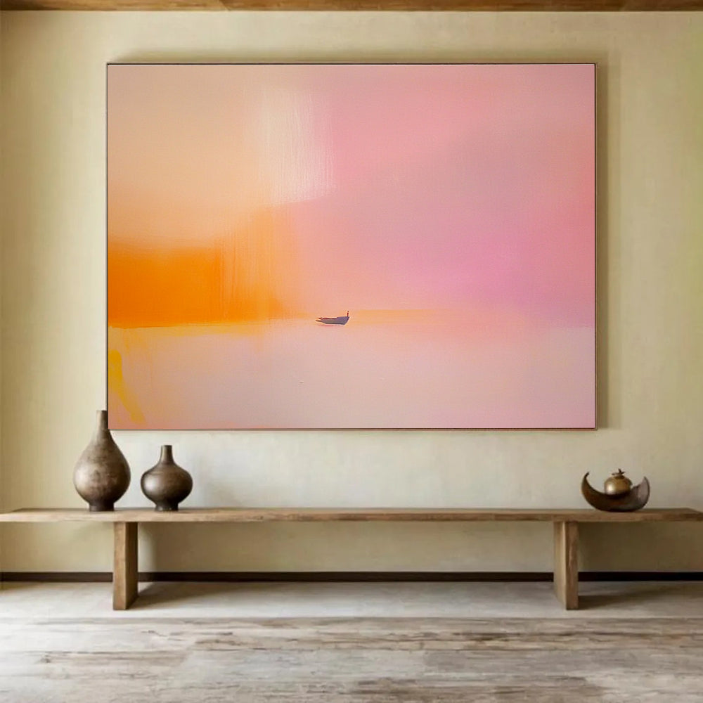 Soft Pink - Orange Abstract Boat Painting with Dreamy, Tranquil Serenity ABS488