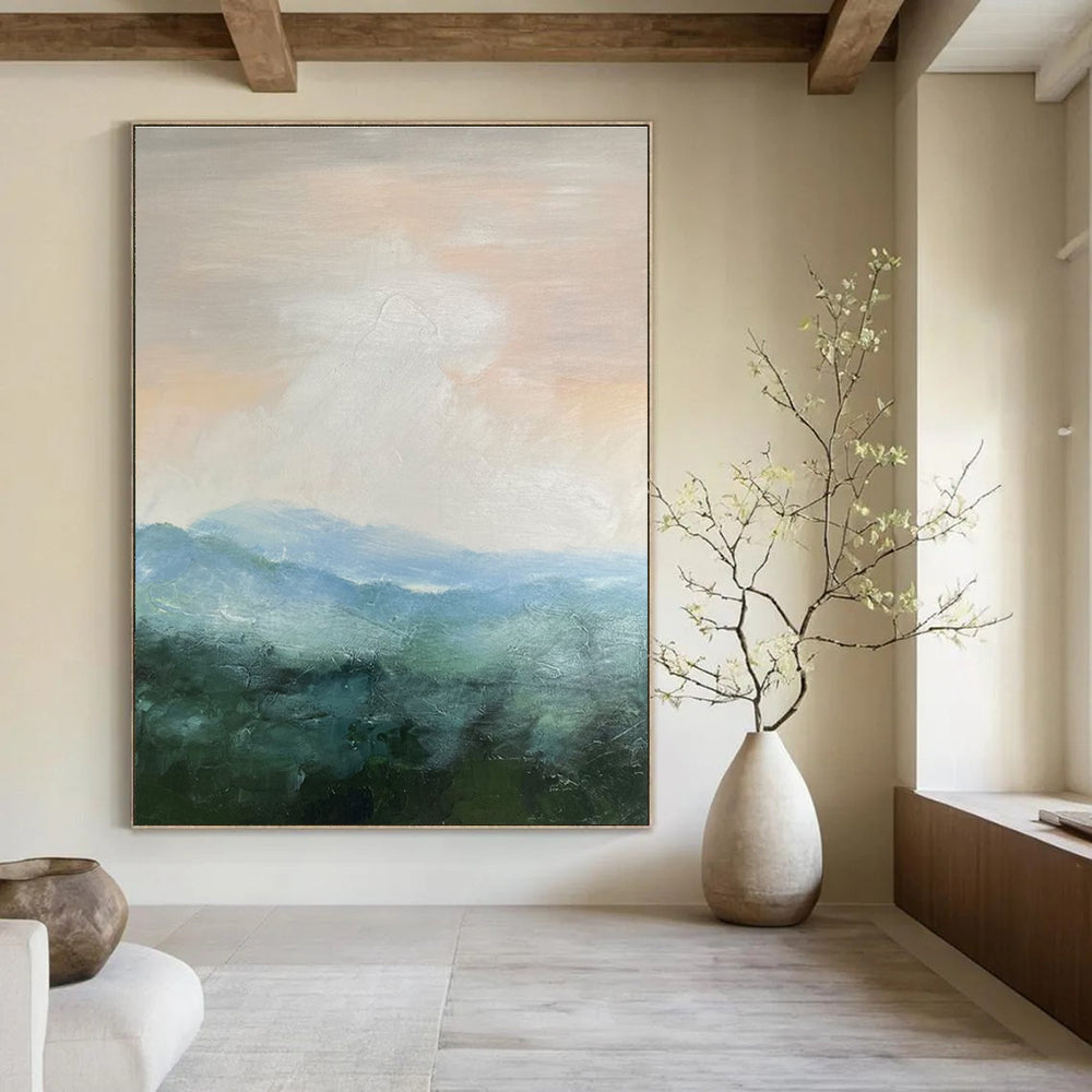 Misty Mountain Abstract Painting for Spa Retreat Relaxation Areas HENG010
