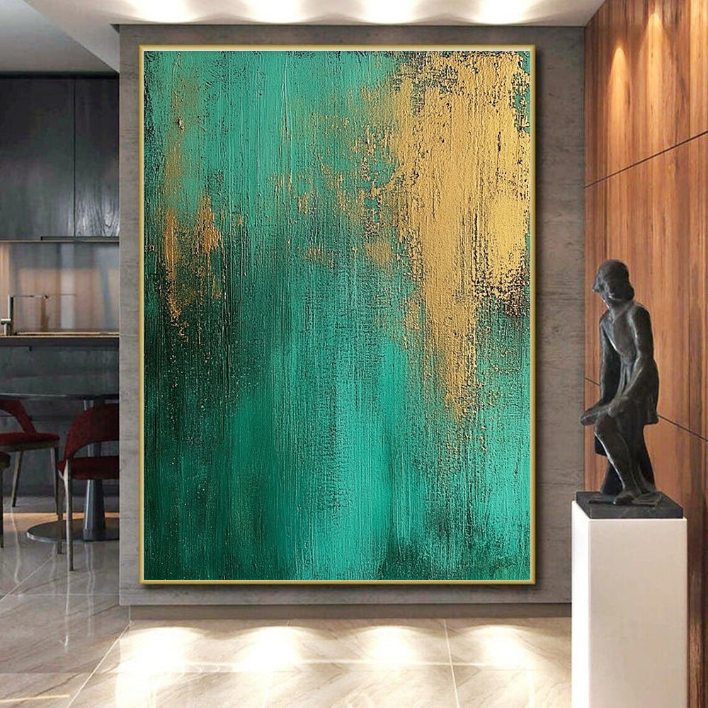 Teal Gold Textured Abstract Painting with Rich Layers WINK708