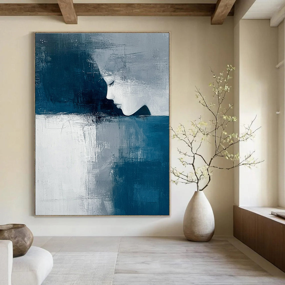 Blue and Gray Abstract Portrait - Introspective Figurative Abstract Art GAB0464
