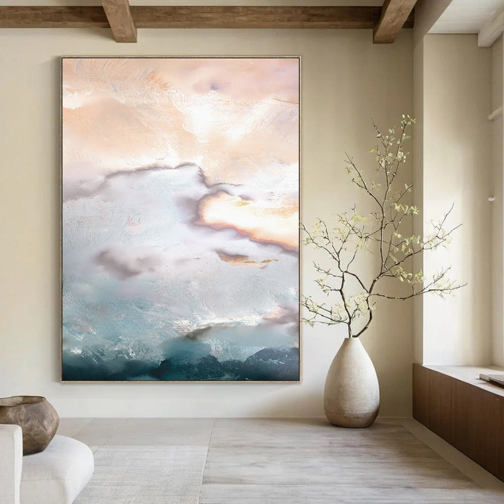 Dreamy Cloudscape Abstract Painting for Boho - Chic Living Rooms HENG165