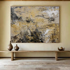 Beige and Black Abstract Painting for Minimalist Office Spaces YHT371