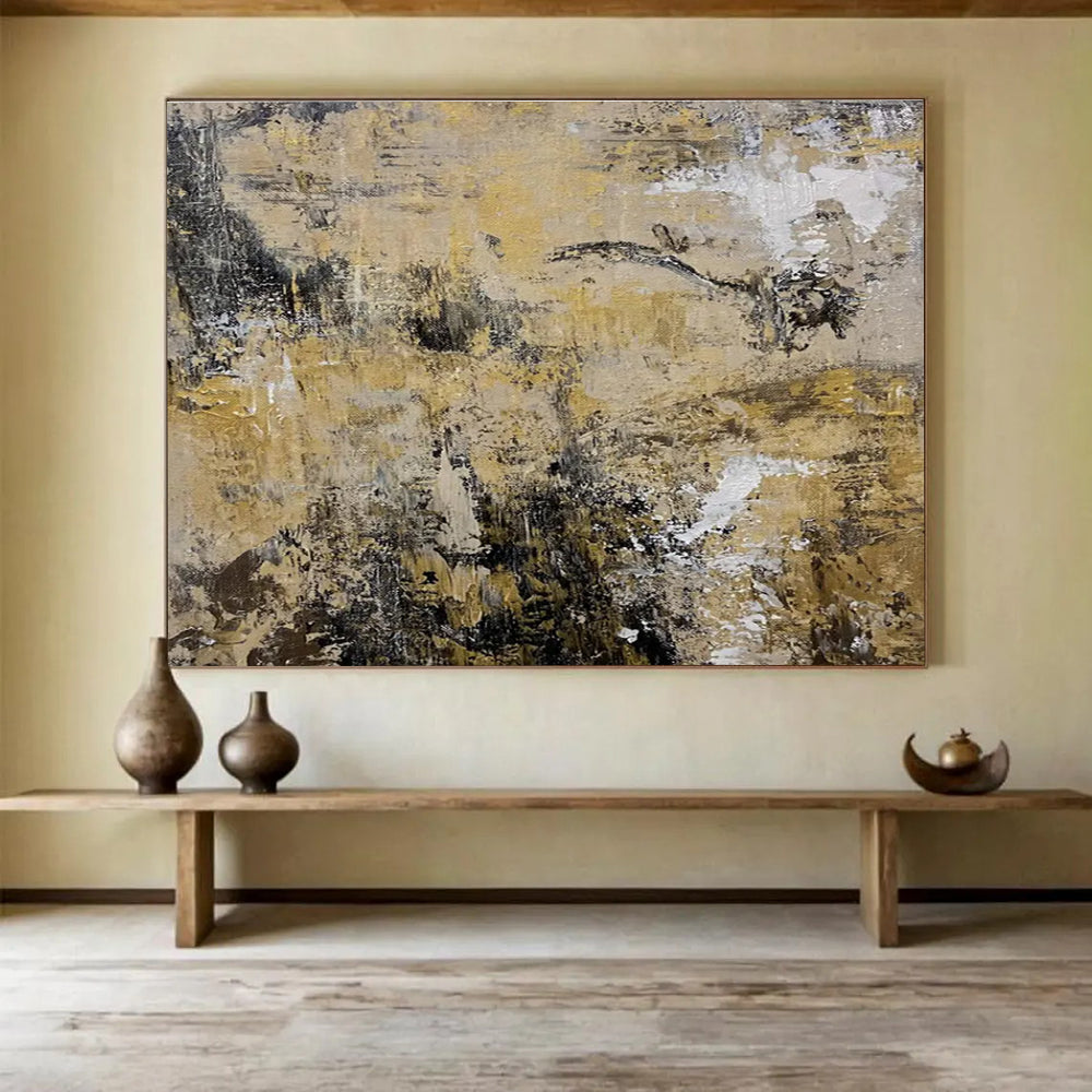 Beige and Black Abstract Painting for Minimalist Office Spaces YHT371