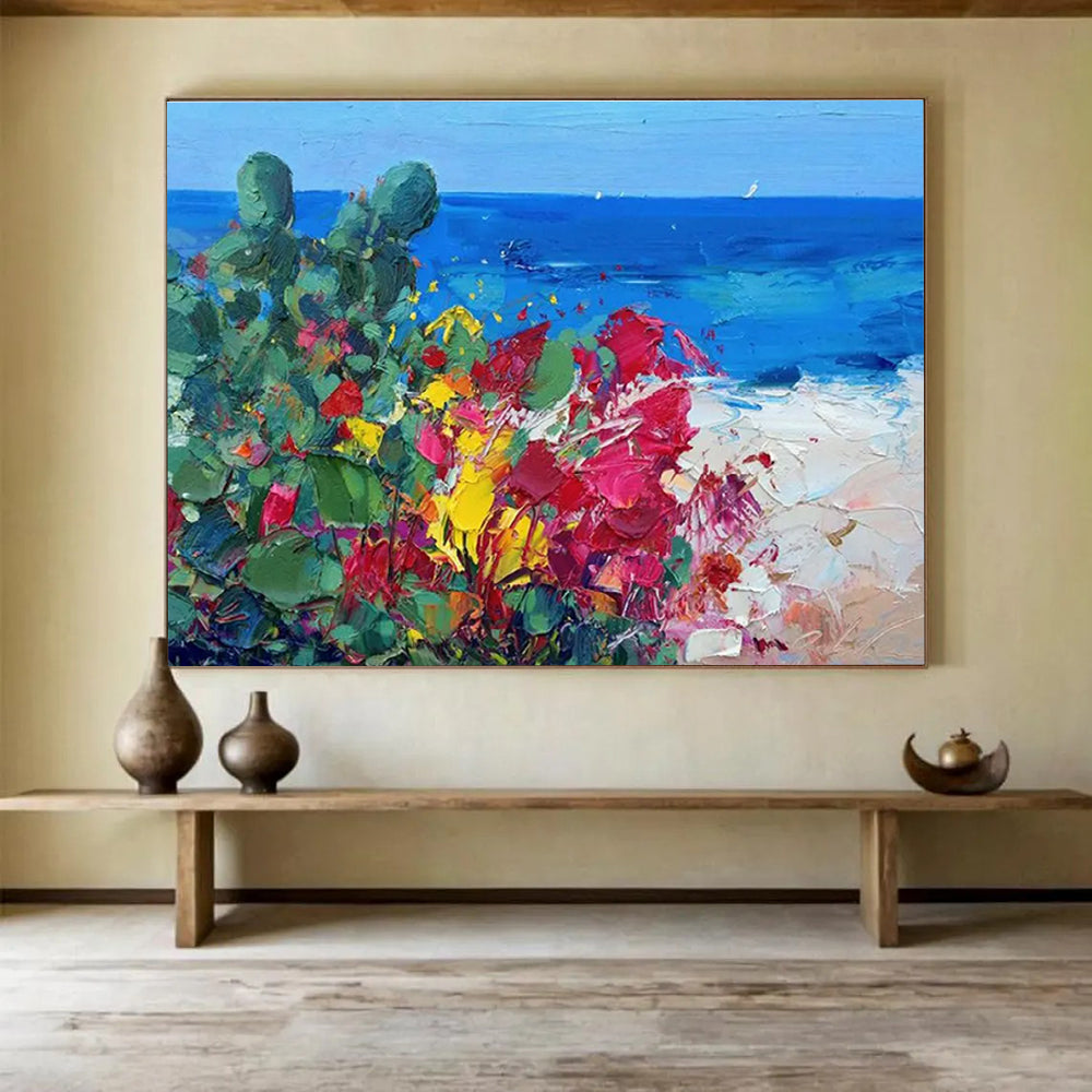 Beach Flowers Abstract Painting for Beachfront Home Living Rooms YHT433