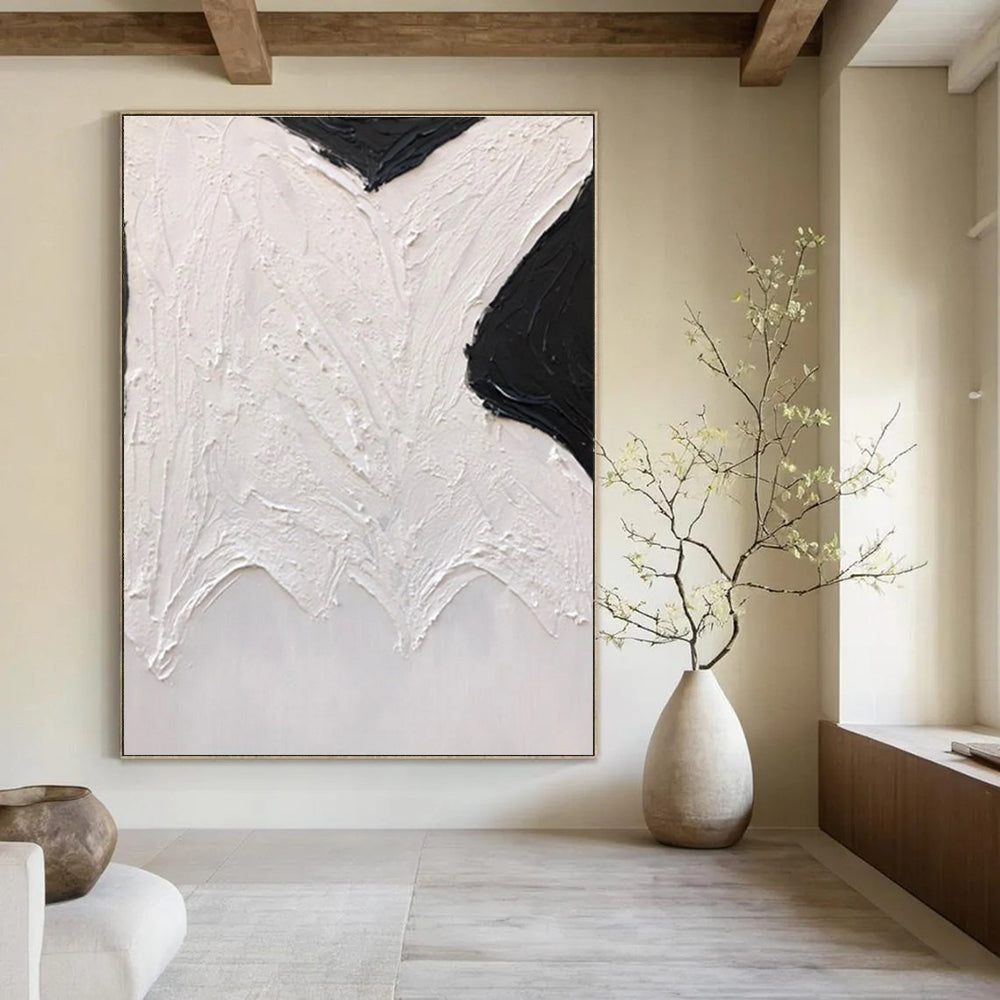 Black - White Textured Shape Abstract Painting for Art - Centric Nooks HENG405