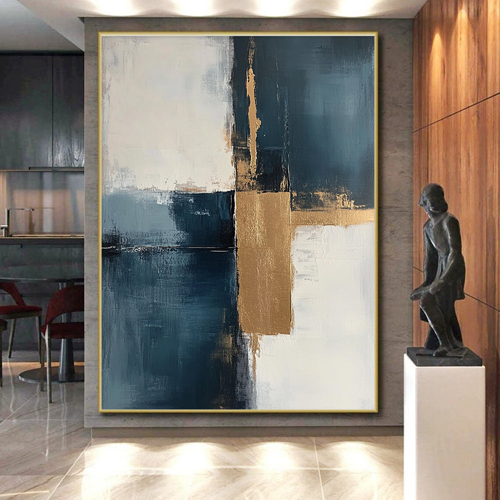 Blue - Gold Abstract Squares Painting with Modern Balance WINK377