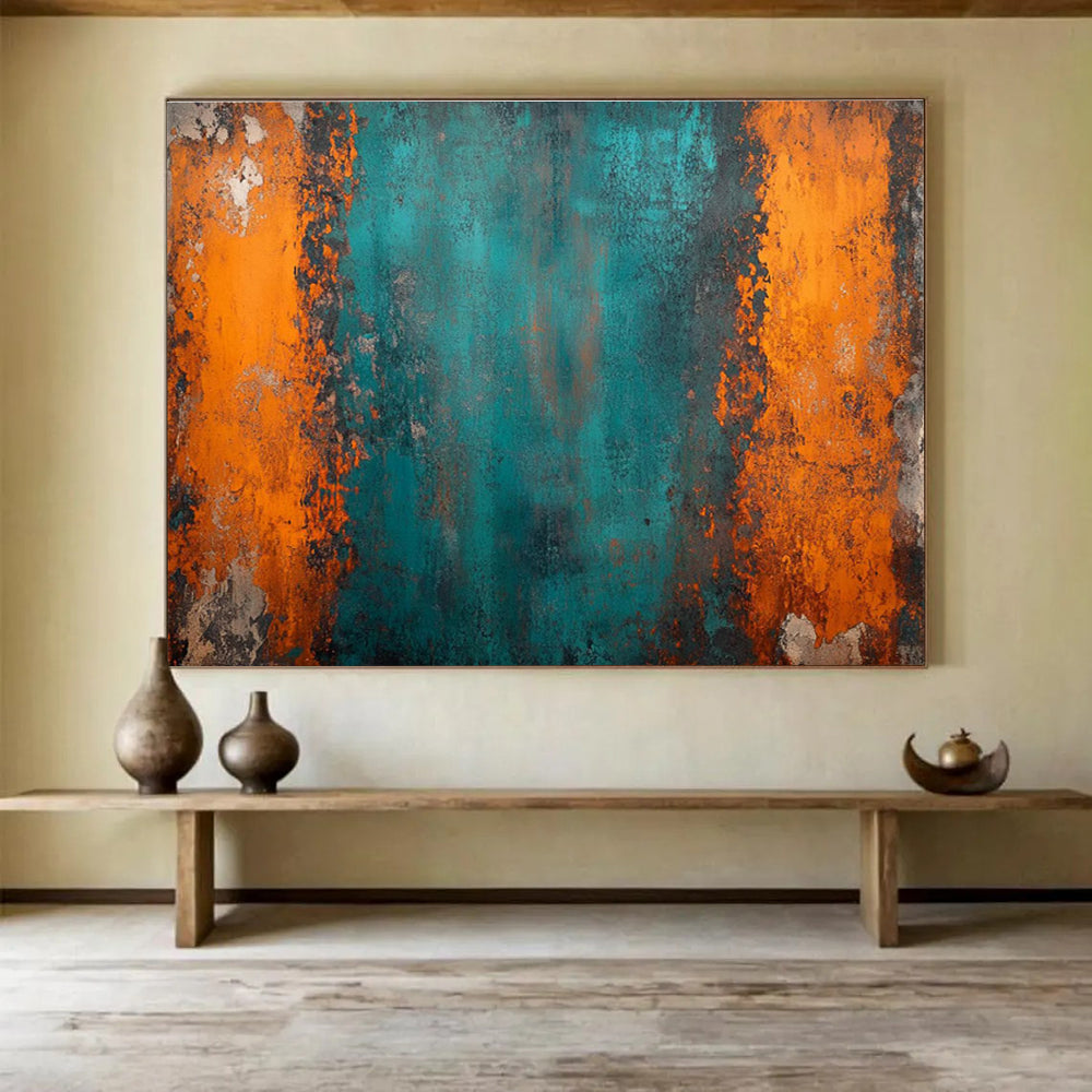 Teal - Orange Abstract Painting for Industrial - Chic Lofts YHT408