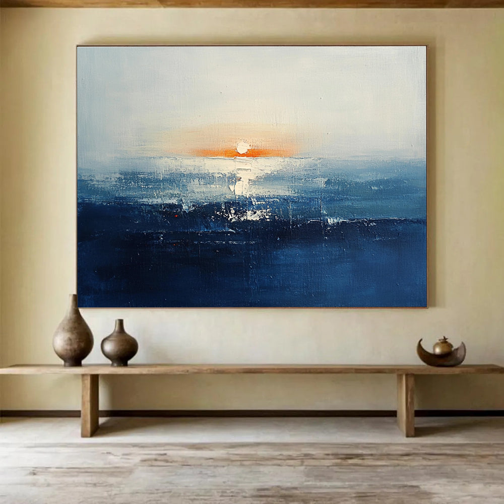 Sunset Sea Abstract Painting with Soft Color Blends ABS277