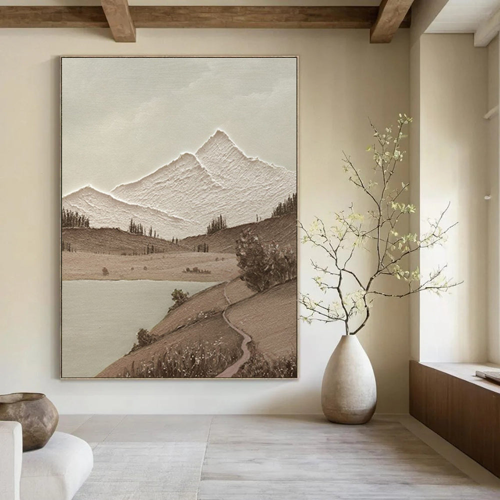 Minimalist Textured Mountain Landscape Abstract Painting for Timeless Spaces HENG268