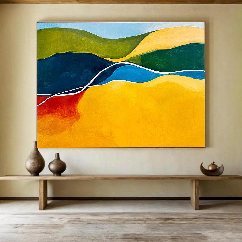Colorful Curved - River Landscape Abstract Painting with Vivid Hues ABS229