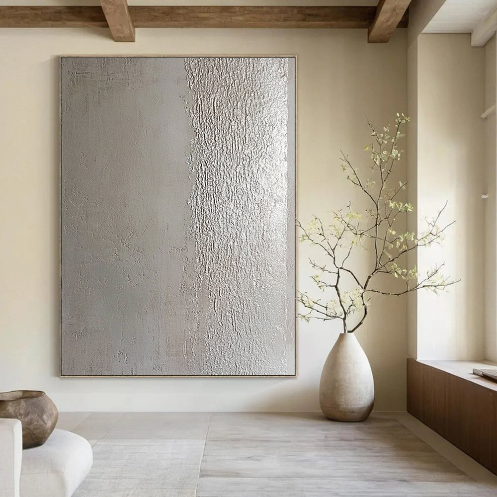 Silver Textured Divide Minimalist Abstract Art GAB0378