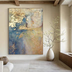 Blue and Gold Abstract Landscape Painting for Elegant Dining Rooms HENG504