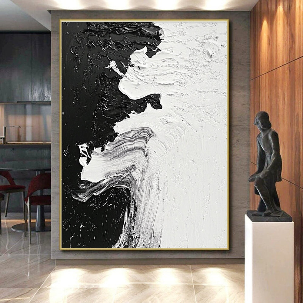 Black - White Abstract Flow Painting with Dynamic Textures WINK350