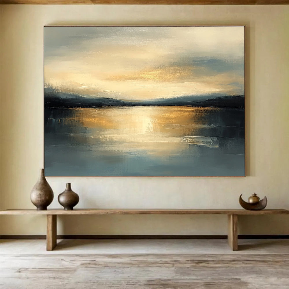Serene Sunset - Lit Lake Abstract Painting with Blended Brushstrokes ABS224
