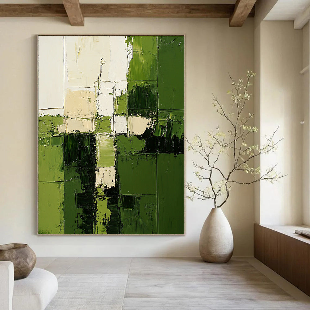 Green and White Abstraction - Geometric Abstract Painting GAB0618