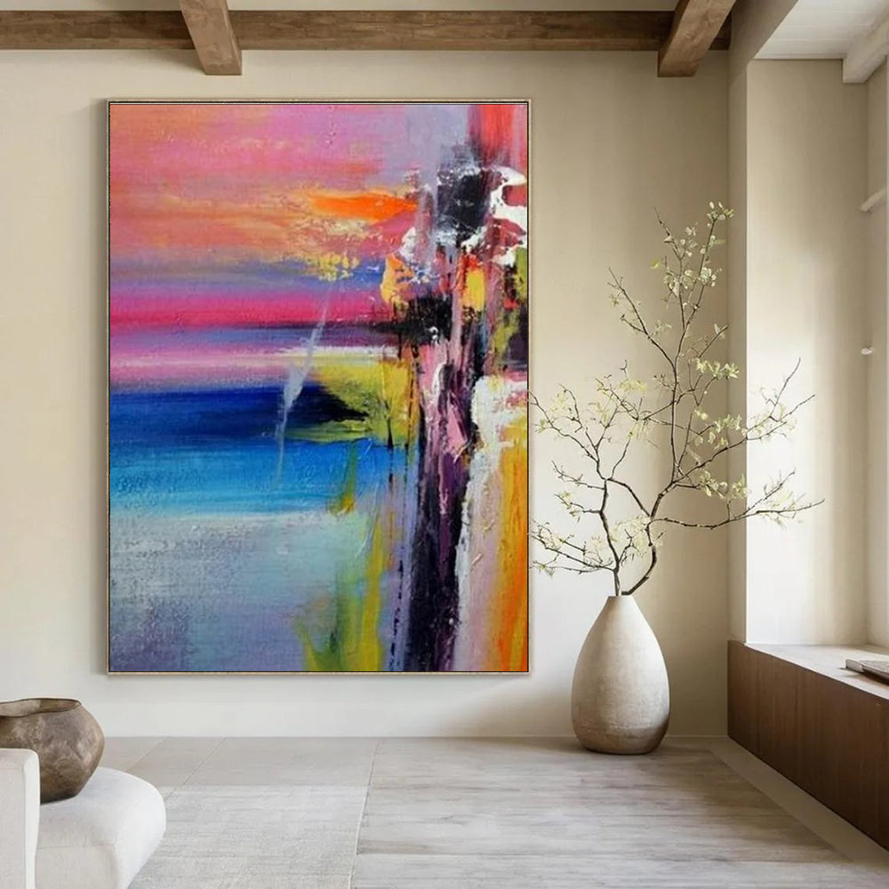 Colorful Sunset Abstract Painting for Coastal Home Living Rooms HENG419