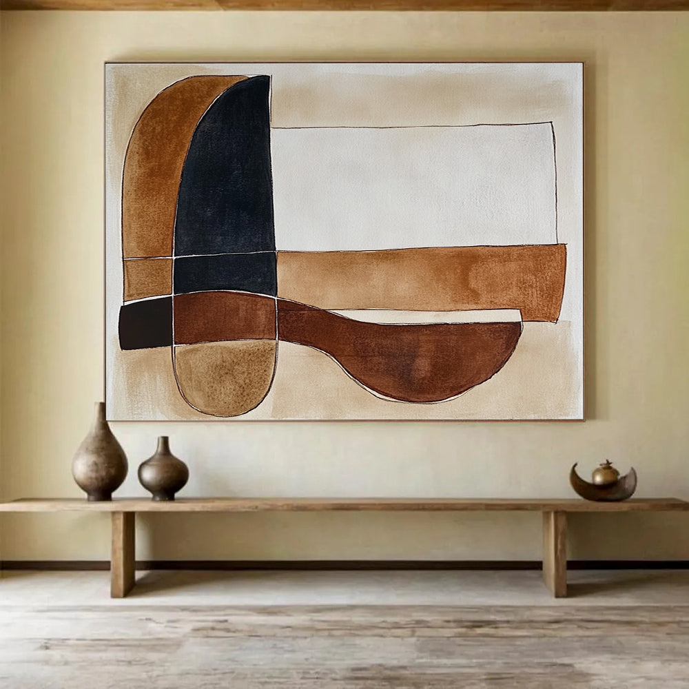 Minimalist Geometric Harmony Abstract Painting with Subtle Earthy Tones ABS552