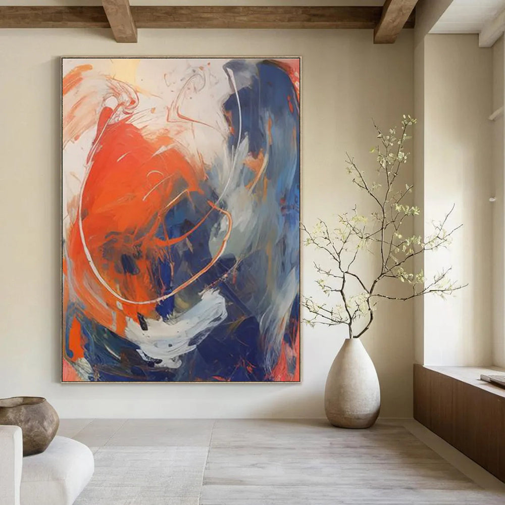Orange - Blue - White Abstract Painting for Creative Studio Spaces HENG133