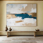 Blue, Gold, and White Abstract Painting with Layered Textural Elegance ABS471