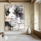 Monochrome Textured Abstract Painting for Serene Home Libraries HENG392
