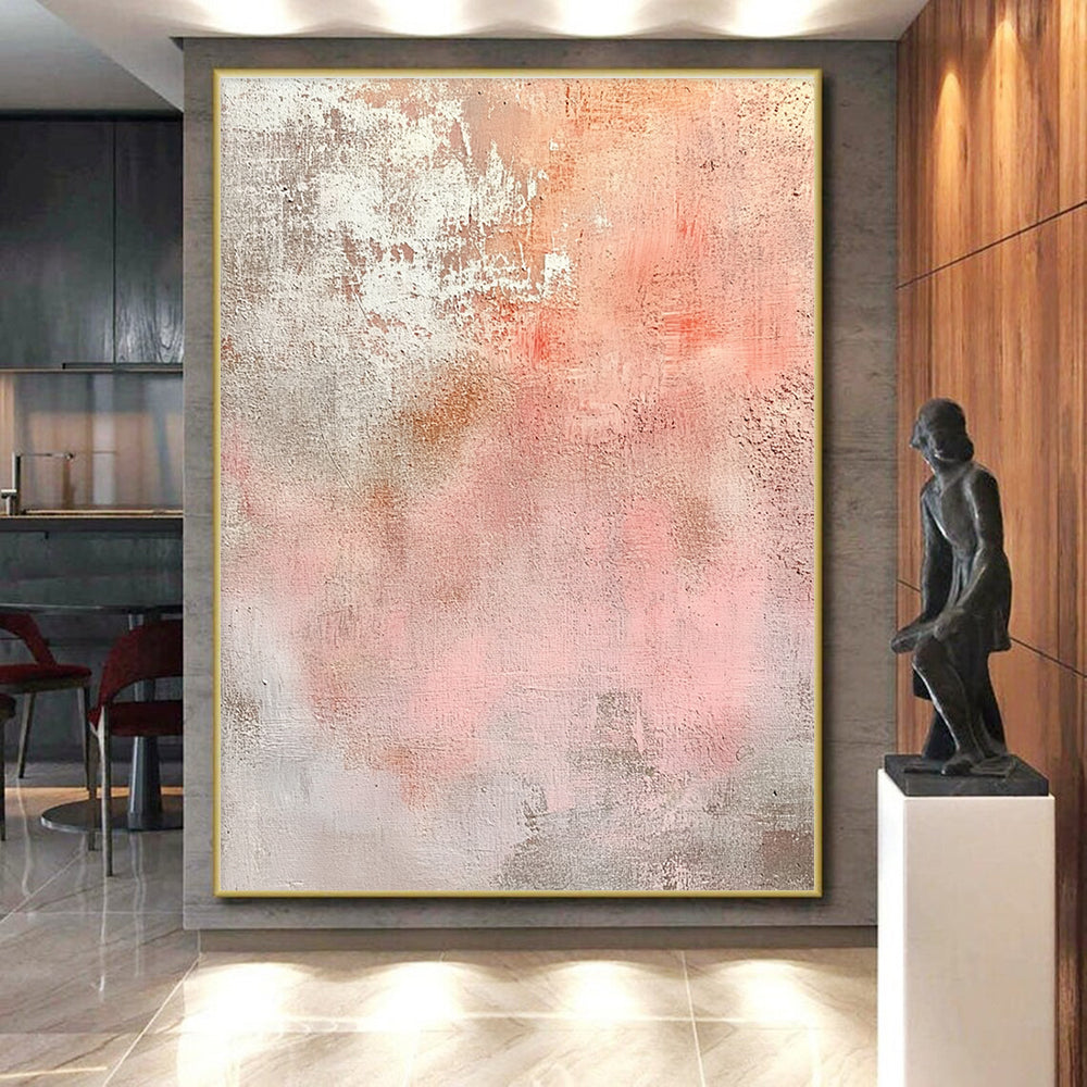 Blush and Gray Textured Abstract Painting with Soft Depth WINK280
