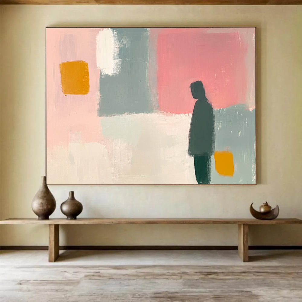 Solitary Figure Abstract Painting with Calm Introspective Mood ABS538
