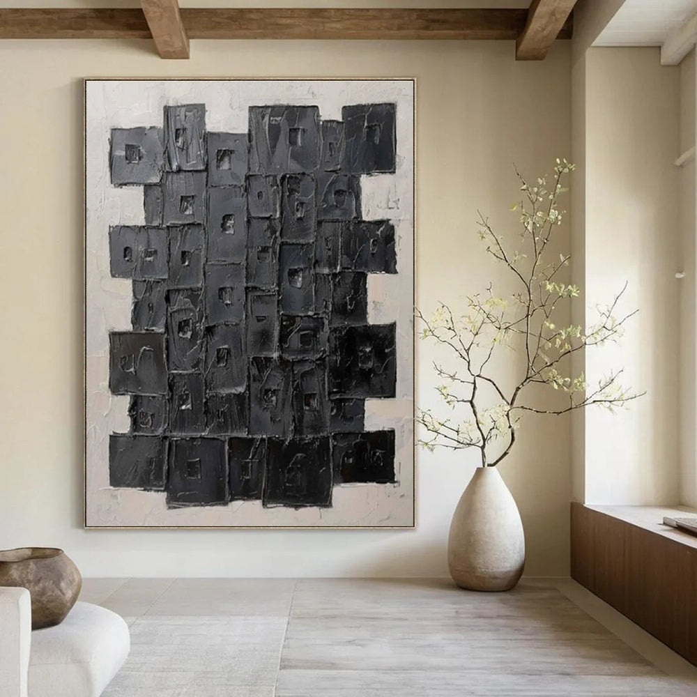Black Cubist Abstract Painting for Modern Art Galleries HENG488