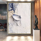 Textured White Blue Abstract Painting with Subtle Depth WINK741