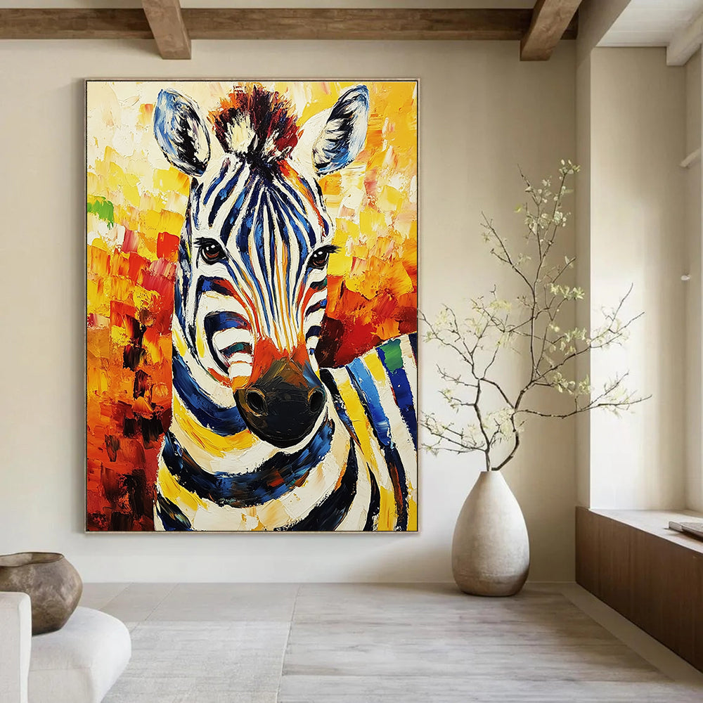 Colorful Zebra Portrait Painting with Artistic Stripes GAB0107