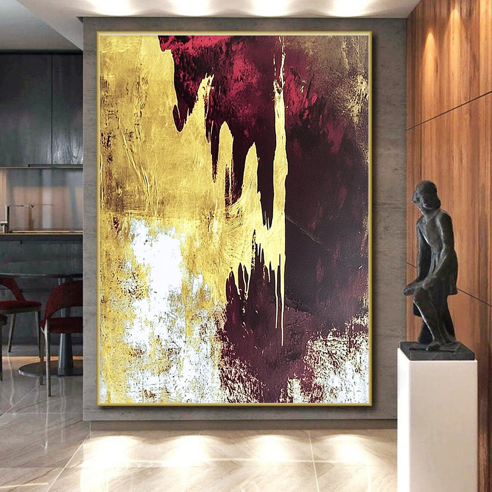 Gold Burgundy Drip Abstract Painting with Opulent Flow WINK602