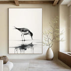 Graceful Bird Reflection Abstract Painting in Ink Wash Style GAB0023