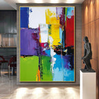 Purple Green Yellow Abstract Painting with Bold Color Clashes WINK513