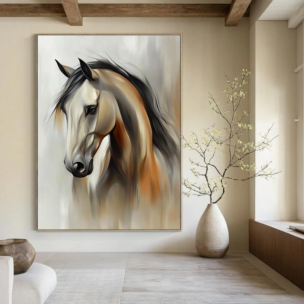 Graceful Horse Portrait Abstract Painting with Subtle Textures GAB0012