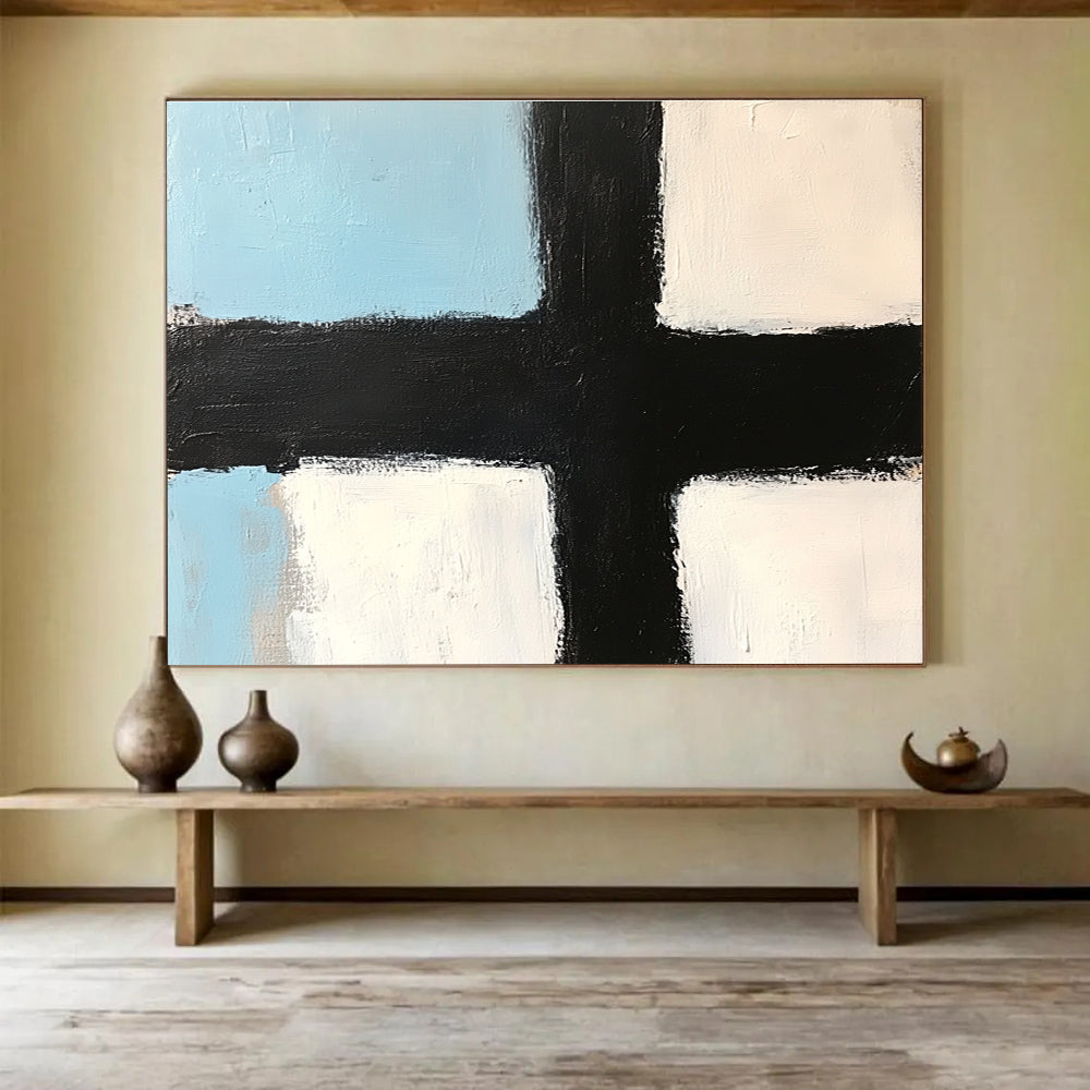 Black and White Cross Abstract Painting ABS309