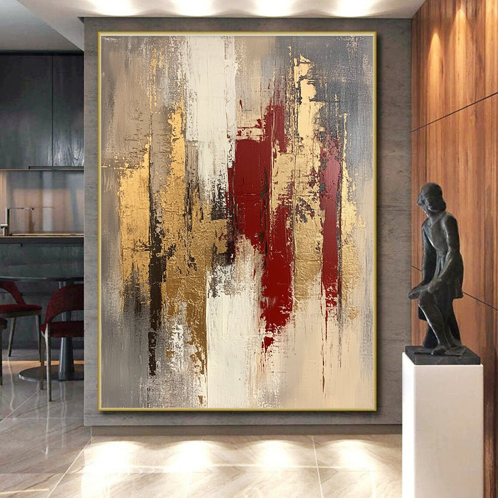 Gray Gold Red Abstract Painting with Rich Contrasts WINK663