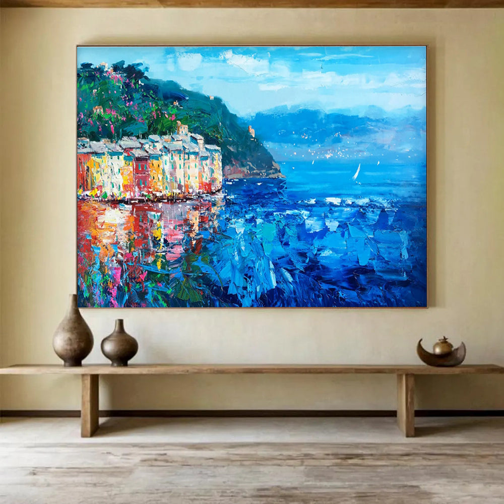 Coastal Village Abstract Painting for Mediterranean - Style Restaurants YHT442